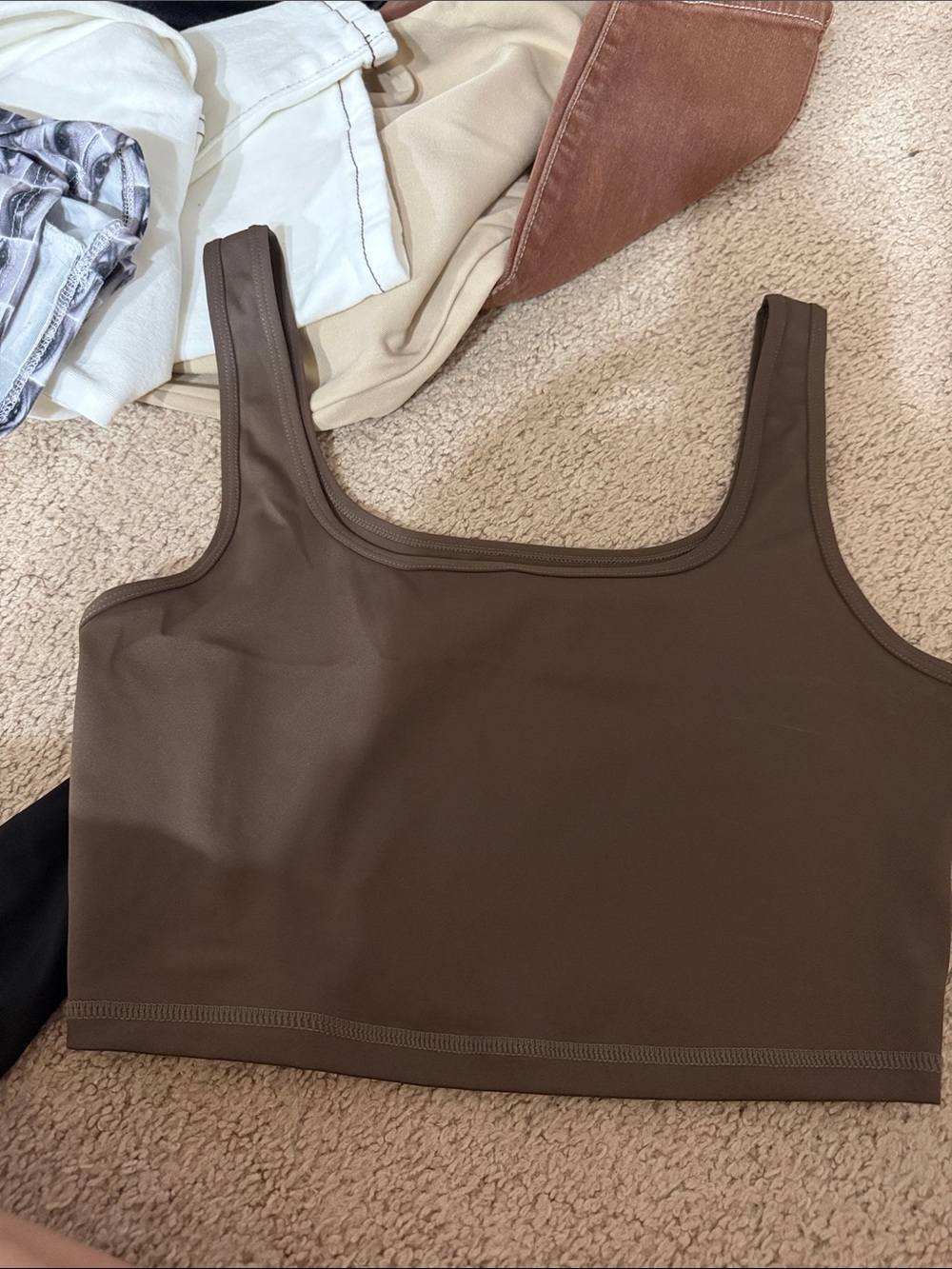 Brown Scoop Neck Crop Tank Top